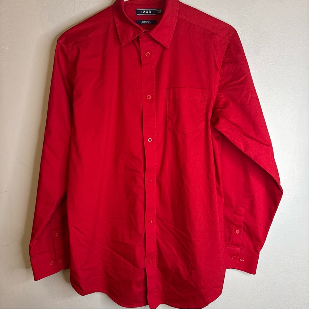 Izod Boy Red Dress Button Down Shirt, 19 in from pit to pit